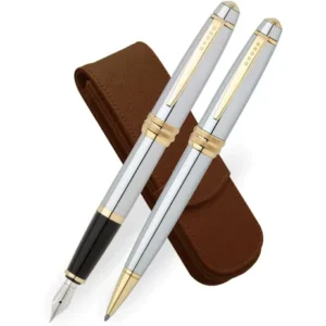 Cross Bailey Medalist Fountain, Ballpoint & Leather Pen Case Set